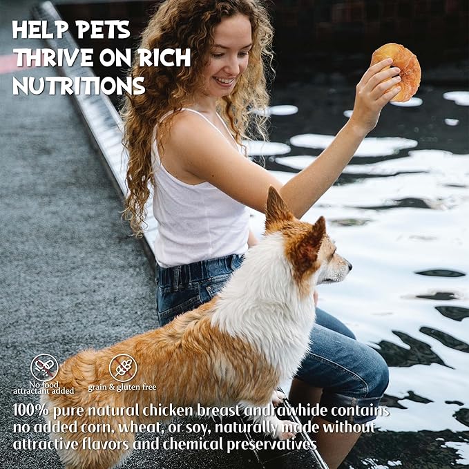 ASMPET Dog Treats Chews, Chicken Wrapped Rawhide Donuts Dental Care Chews for Small Medium Large Breed Aggressive Chewers (Pack of 4)-PawvioPets