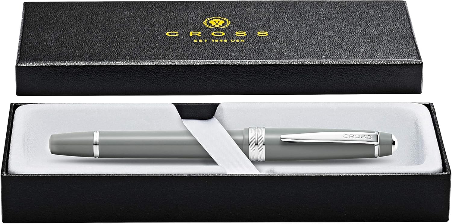 Cross Bailey Light Refillable Rollerball Pen Presented in a Everyday Gift Box - Medium Point, Black Ink, Polished Gray
