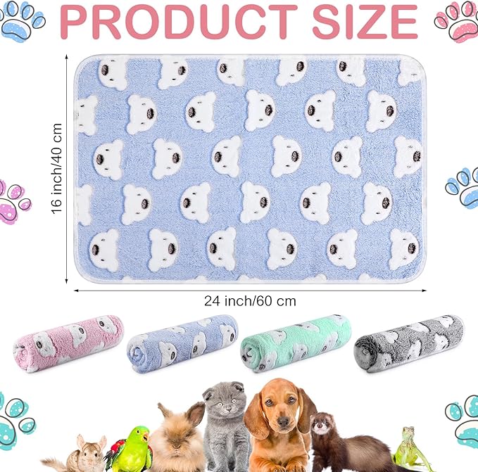 4 Pcs Waterproof Guinea Pig Blankets Washable Small Animal Fleece Bedding Absorbent Guinea Pig Cage Liners Reusable Pet Pee Pad Sleep Mat Pad Cover for Hamster Ferret (Bear Pattern,24 x 16 Inch)-PawvioPets