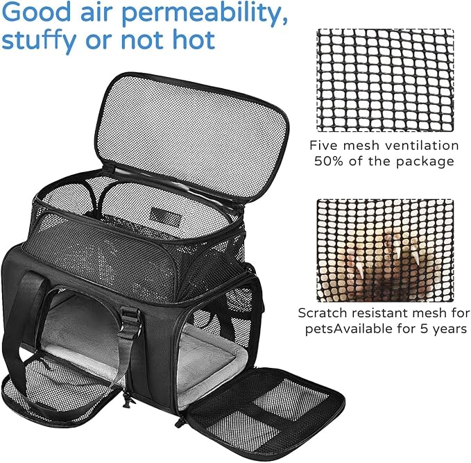 Airline Approved Pet Carrier, Collapsible Cat Carrier, Expandable Dog Carrier, 900D High Density Oxford Cloth, Wear-Resisting, Anti Tearing, Safety Lock Zipper, Reflective Tape-PawvioPets