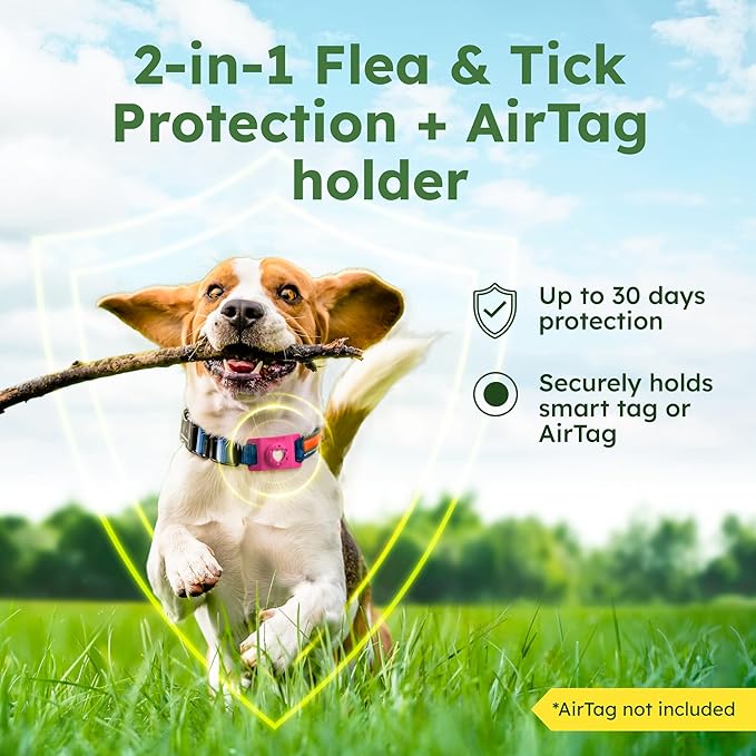 BugMD Paw Guardian Flea and Tick Prevention Pendant for Dogs with AirTag Holder | Plant-Powered Flea & Tick Control for Dog Collars Harnesses | Dog Tag with Air Tag Holder - Pink-PawvioPets