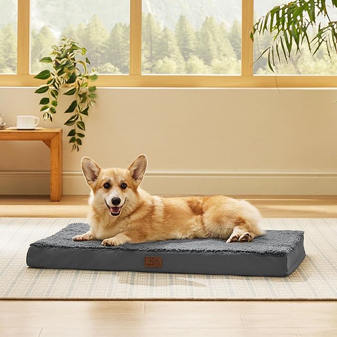 Bedsure Large Dog Bed for Crate - Orthopedic Flat Pet Beds with Removable Washable Cover, Egg Crate Foam Crate Mat, Suitable for Pet Up to 50 lbs-PawvioPets