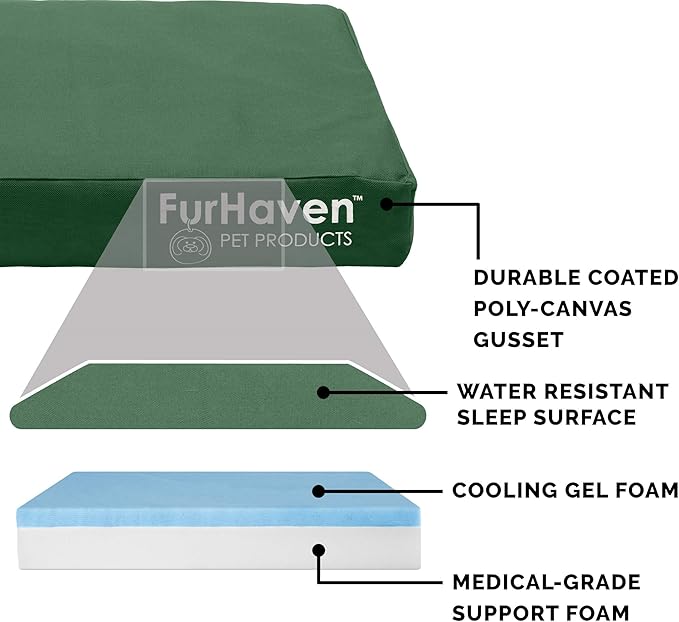 Furhaven Water-Resistant Cooling Gel Dog Bed for Medium/Small Dogs w/ Removable Washable Cover, For Dogs Up to 35 lbs - Indoor/Outdoor Logo Print Oxford Polycanvas Mattress - Forest, Medium-PawvioPets