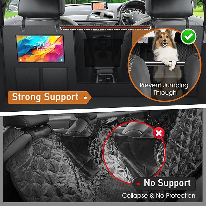 Dog Cover for Car Backseat with Crossbar Design, Hard Bottom Car Seat Cover for Dogs with Back seat Extender, Waterproof Dog Hammock for Full-Size SUV, and Truck-PawvioPets