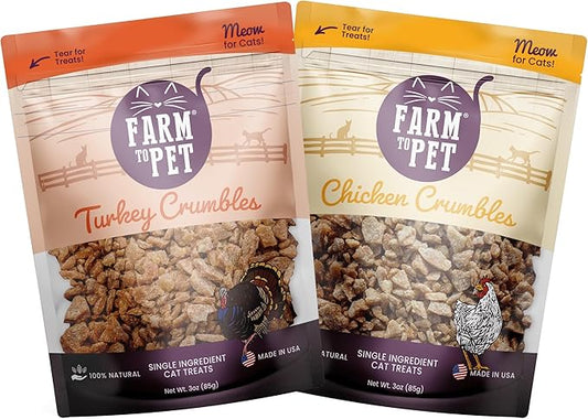Farm To Pet Cat Treat Crumbles | Single Ingredient Chicken and Turkey, Chicken Snacks - Healthy Treats for Indoor Cats| Kitten Treats - Cat Products (Mix with Wet/Dry Food)-PawvioPets