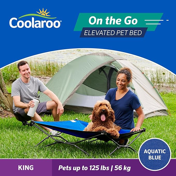Coolaroo On-The-Go Elevated Dog Bed - Foldable Pop-Up Travel Dog Bed with Breathable, Moisture-Resistant Fabric, Carry Bag Included, Lightweight & Portable, Aquatic Blue, Extra Large-PawvioPets