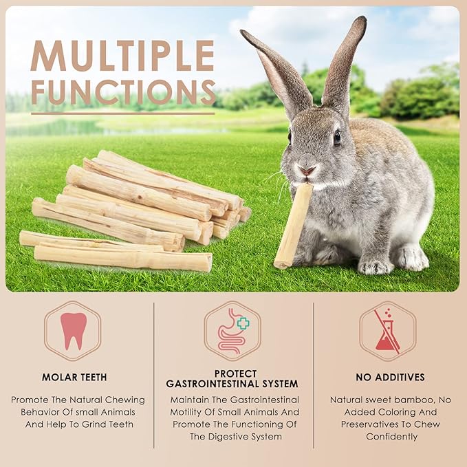 Bissap 145g/0.3Ib Sweet Bamboo Chew Sticks for Rabbits, Bunny Chew Sticks for Rabbits Hamster Chinchilla Guinea Pigs Rabbit Small Animals Natural Treats Teeth Grinding Chew Toys-PawvioPets