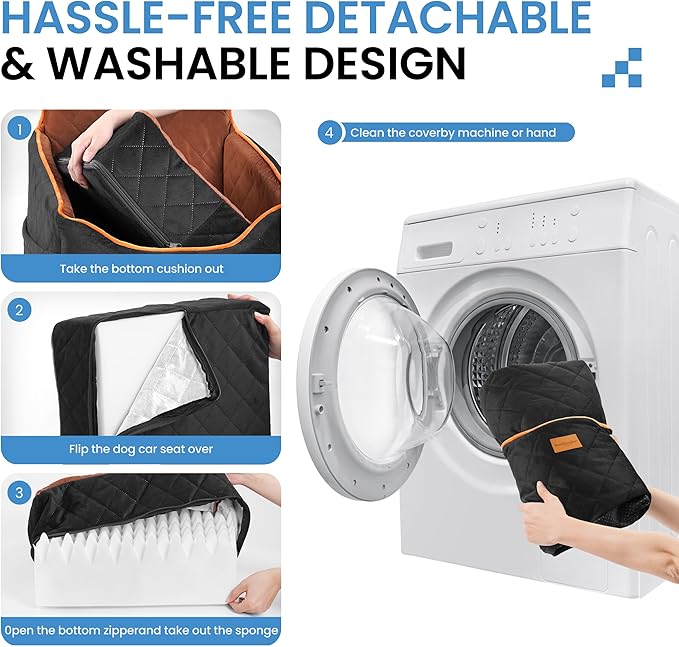 Dog Car Seat for Small Dogs - Puppy Car Seat with Safety Strap & Waterproof Padding, Portable Pet Carrier for Cars, Trucks & SUVs, Comfortable Elevated Bed for Pets Up to 35lbs (Black/Coffee)-PawvioPets