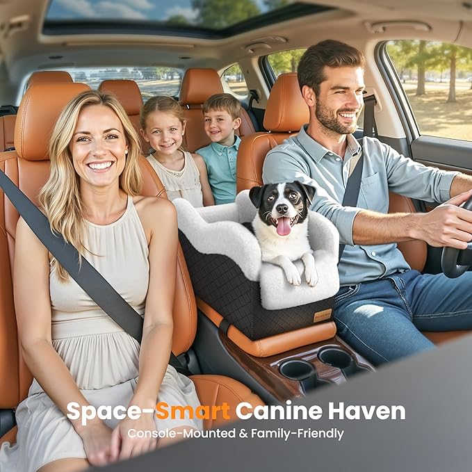 Conter Console Dog car seat(Light Grey/White) (Black/White, M)-PawvioPets
