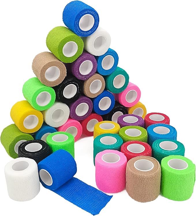 36 Rolls Elastic Self Adhesive Bandage Wrap 2 Inch, Breathable Non Woven Cohesive Bandage, Vet Wrap for Dogs, Ankle Sprains Swelling Medical First Aid Tape, Sports Athletic Tape Color-PawvioPets