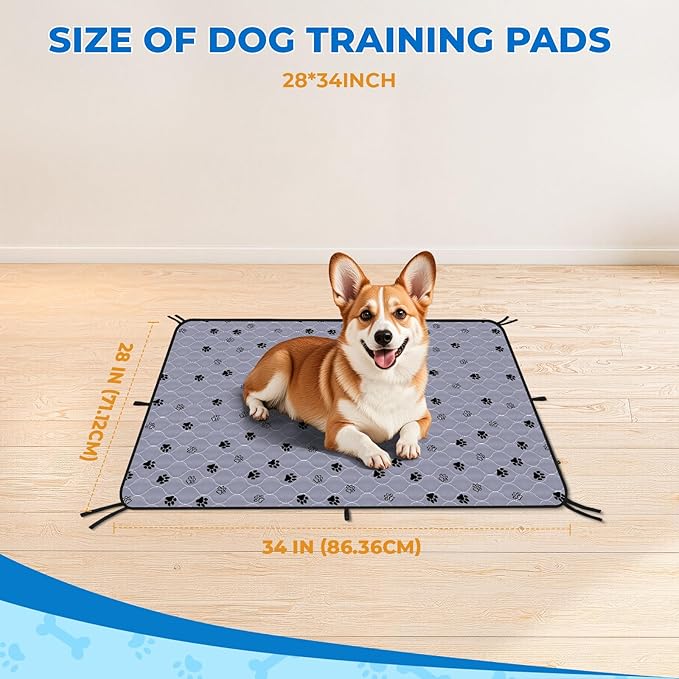 Fostanfly Washable Pee Pads for Dogs, 2 Pack 28''x34'' Large Ultra-Absorbent and Leak-Proof Non-Slip Reusable Potty Training Pads for Dogs, Puppy and Cats of Add 8 Lanyards-PawvioPets