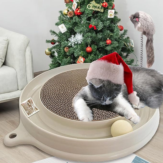 AUOON Cat Scratcher Toy - Cat Scratch Pad with Cat Toy Ball Track and Plush Mouse Toy for Indoor Cats and Kittens (Milk Shake)-PawvioPets