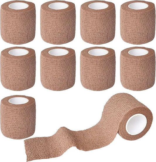 9 Pack 2" x 5 Yards Self Adhesive Bandage Wrap Self Stick Wrap for Ankle, Wrist, Finger, Sports, Breathable Cohesive Vet Tape for Pets (Brown)-PawvioPets