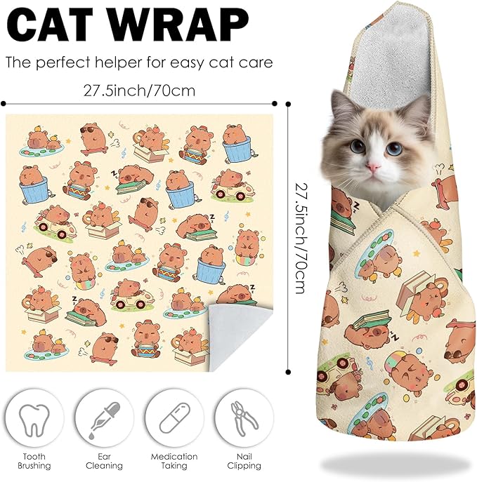 27.6"Cat Grooming Wrap, Self Adhesive Cat Wrap for Cutting Nails, Anti-Escape Calming Cat Swaddle Wrap for Medicine Ear Cleaning, Anti-Scratch Cats Burrito Restraint Blanket, Multifunctional Pet Tool-PawvioPets