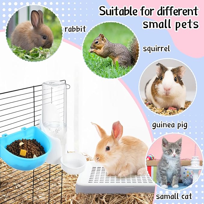 19 Pcs Rabbit Starter Kit Small Bunny Litter Box Animal Grooming Kit Water Bottle Bunny Toys Hay Feeder Bowl Blankets with Cleaning Set for Guinea Pig Rabbit Accessories-PawvioPets