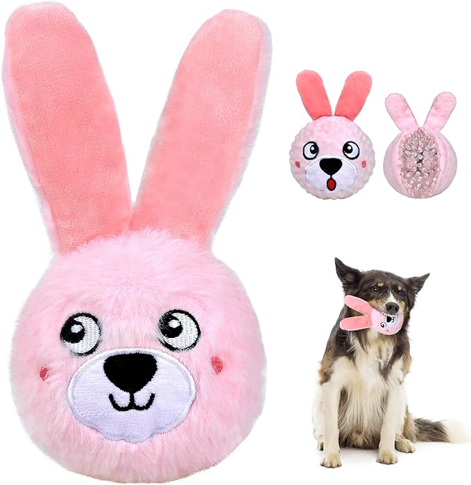 Fida Squeaky Dog Toys for Aggressive Chewers 3 in 1, Dog Chew Toys with 3 Layers,Interactive Dog Toys for Large Dogs Balls to Keep Them Busy for Small Medium Dogs(Pink Bunny)-PawvioPets