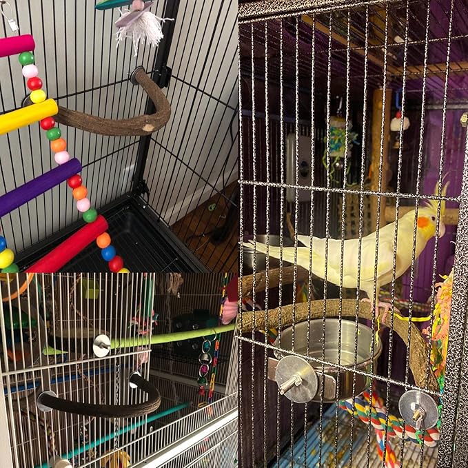 Allazone Bird Natural Wood Stand Perch Swing U Shape Natural Parrot Perch Bird Stand Pole for Parakeet, Conure, Cockatiel, Budgie, Lovebirds-PawvioPets