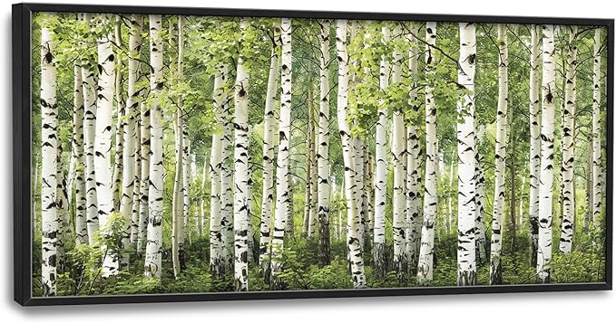 Extra Large Birch Tree Framed Wall Art for Living Room,Oversized Green Aspen Trees Forest Pictures Wall Decor,Canvas Print Painting Modern Artwork Bedroom Office Bathroom 60L" x 30W"-PawvioPets