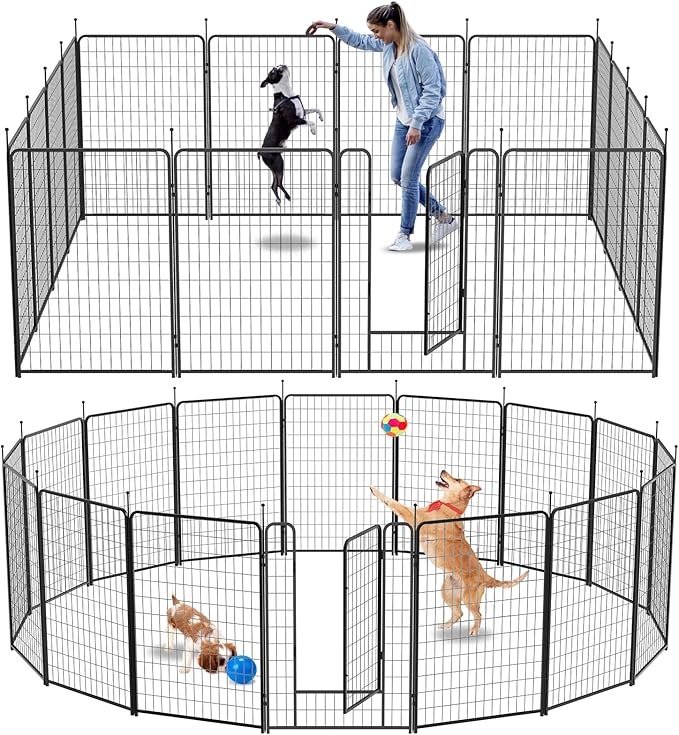 Dog Playpen Outdoor 16 Panels Heavy Duty Dog Pen 26" W×50" H Anti-Rust Exercise Fence with Doors for Large/Medium Pet Play for RV Camping Yard-PawvioPets