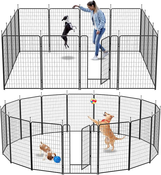 Dog Playpen Outdoor 16 Panels Heavy Duty Dog Pen 26" W×50" H Anti-Rust Exercise Fence with Doors for Large/Medium Pet Play for RV Camping Yard-PawvioPets