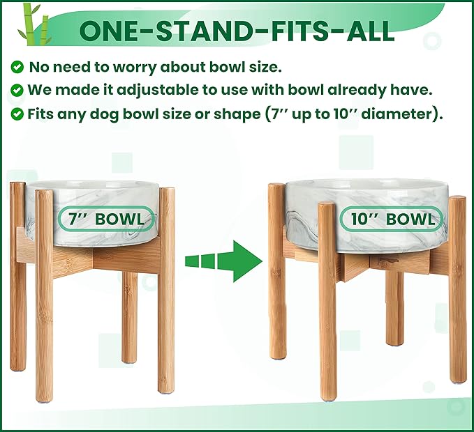 Dog Bowl Stand for Large Dogs - Raises Feeders and Bowls to 12-inch High, Expandable Sideways, Compatible to Various Sizes of Slow Feeders, Water Dishes and Fountains - Bamboo-PawvioPets