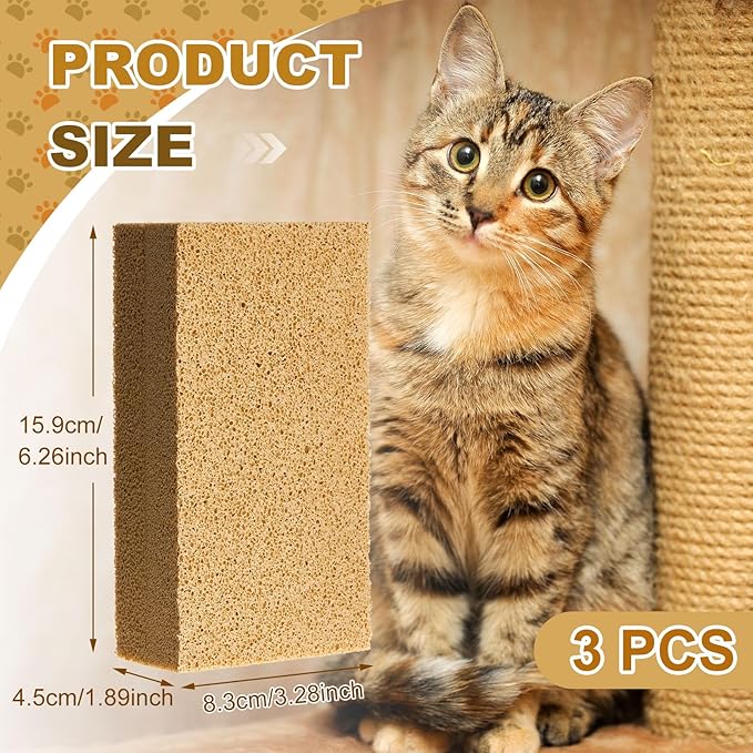 3 Pack Pet Hair Remover Sponge Cat and Dog Hair Sponge Rubber Pet Fur Lifter Removal Tool, Remove from Furniture, Carpet, Bedding, Clothing, 6.26 x 3.28 x 1.89 Inch-PawvioPets