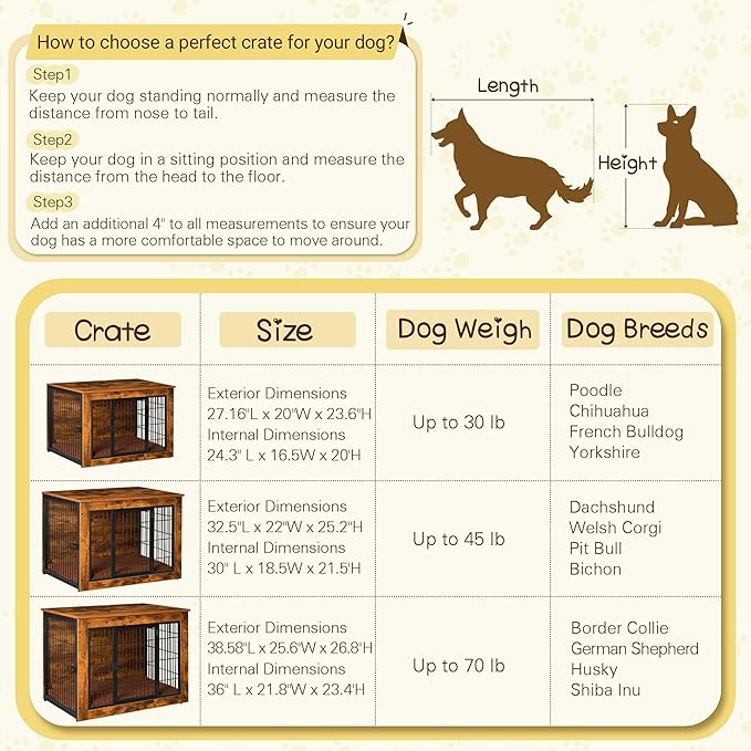 Bigrab Dog Crate Furniture with Thick Cushion, Side End Table Wooden Dog Cage with Double Doors, Chew-Resistant Dog Kennel Dog House Indoor for Small to Large Dog, L-PawvioPets
