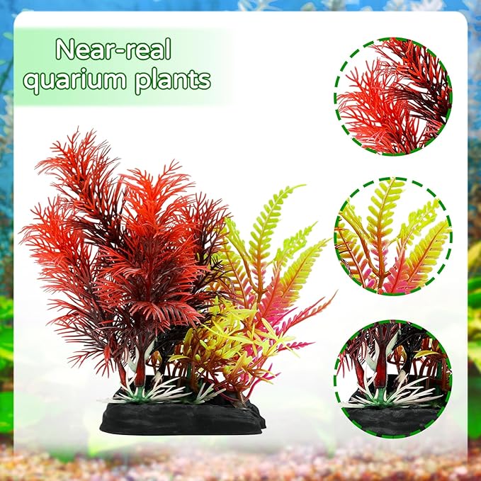 Aquarium Decorations Plants with Resin Coral, 12 pcs Fish Tank Accessories, Fish Tank Decorations Small Plants Plastic, Aquarium Decor Artificial Plant-PawvioPets