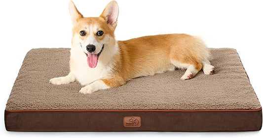 Bedsure Large Dog Bed for Crate - Orthopedic Flat Pet Beds with Removable Washable Cover, Egg Crate Foam Crate Mat, Suitable for Pet Up to 50 lbs-PawvioPets