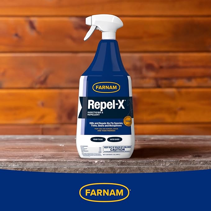 Farnam Repel-X Ready-To-Use Fly Spray, Insecticide And Repellent For Horses And Dogs, 32 Fluid Ounces, 1 Quart Bottle With Trigger Sprayer-PawvioPets