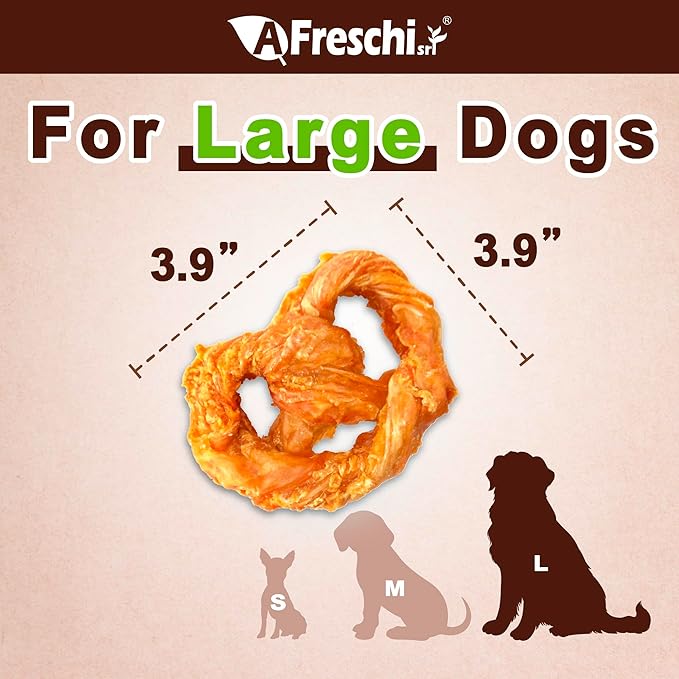 Afreschi Natural Turkey Tendon Pretzel (L) 1 Unit per Pack, Dog Treats for Signature Series, All Natural Human Grade Puppy Chew, USA-Sourced Turkey Tendon, Hypoallergenic, Rawhide Alternative-PawvioPets