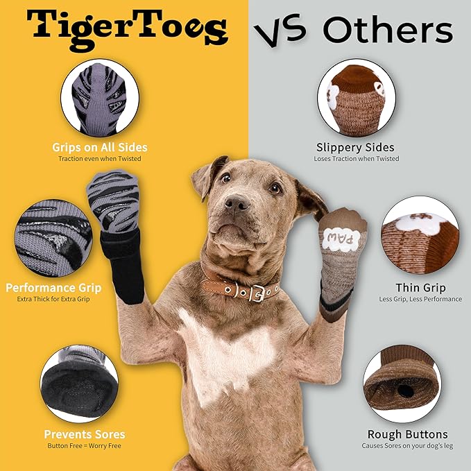DOK TigerToes Premium Non-Slip Dog Socks for Hardwood Floors - Extra-Thick Grip That Works Even When Twisted - Prevents Licking, Slipping, and Great for Dog Paw Protection (X-Small)-PawvioPets