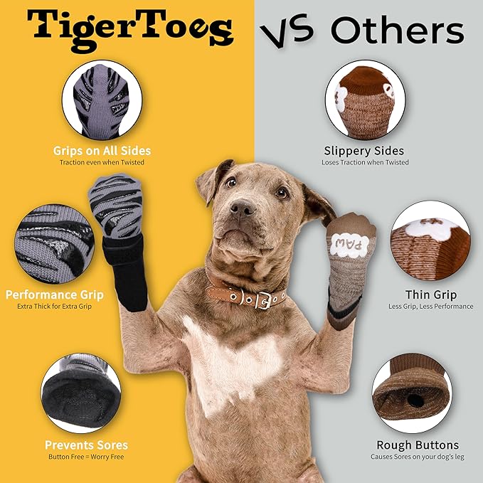 DOK TigerToes Premium Non-Slip Dog Socks for Hardwood Floors - Extra-Thick Grip That Works Even When Twisted - Prevents Licking, Slipping, and Great for Dog Paw Protection (XXL)-PawvioPets