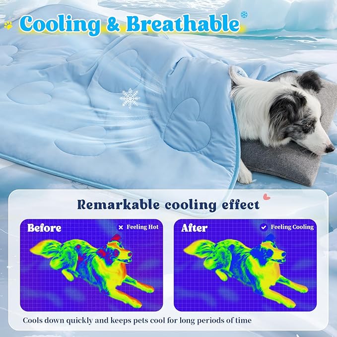 Cooling Blanket for Dogs, Lightweight & Durable Dog Cooling Mat, Q-MAX>0.45 Soft Breathable Pets Comforter for Couch, Bed & Car Essential - Light Blue 50x60 Inches-PawvioPets