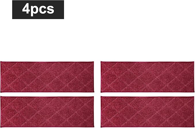 COSY HOMEER Edging Stair Treads Non-Slip Carpet Mat 28inX9in Indoor Stair Runners for Wooden Steps, Edging Stair Rugs for Kids and Dogs, 100% Polyester TPE Backing (4pc, Red)-PawvioPets