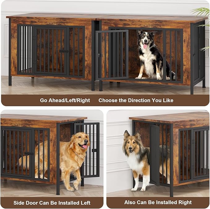 EasyCom 39.96" XL Wooden Large Dog Crate Furniture for Medium and Large Breed, Chew-Resistant Dog Kennel Furniture Indoor with 2 Doors and 3.94" Raised Feet, as TV Stand, End Table, Crate Table-PawvioPets