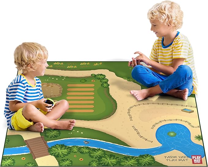 Farm Play Mat for Farm Toys | Foldable Solution |Large Size 57” x 57” | Farm Animals | Tractor Play| Activity Mat | by Play Mat Factory-PawvioPets