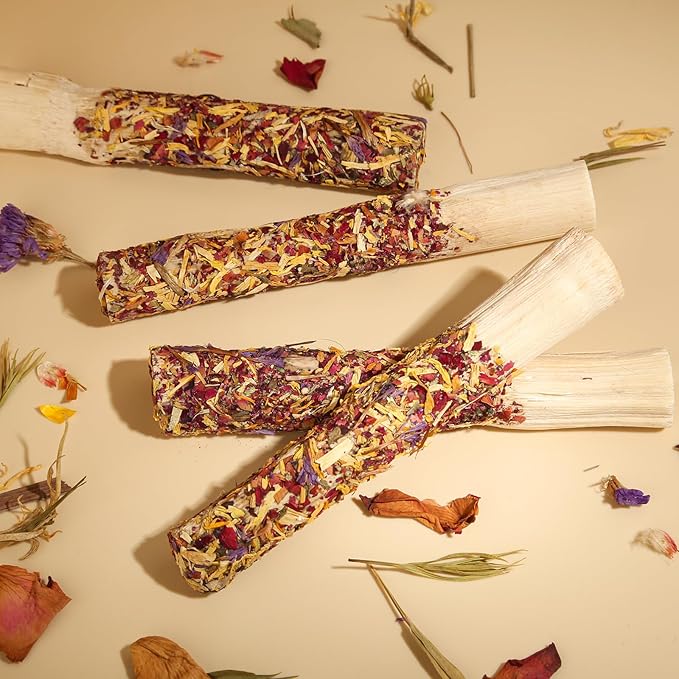 Abizoo Natural Rabbit Chew Toys,10 Sticks Sweet Bamboo Sticks for Rabbits with Petals,Bunny Chew Toys for Guinea Pig,Chinchilla,Hamster Treats Pet Wood Chews Snack Healthy Small Animals Toys for Teeth-PawvioPets