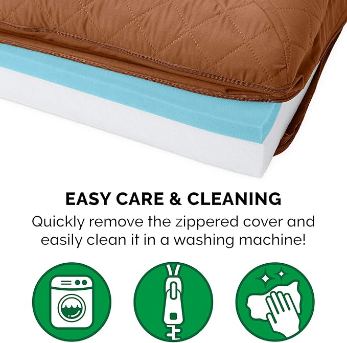 Furhaven Cooling Gel Dog Bed for Medium/Small Dogs w/ Removable Bolsters & Washable Cover, For Dogs Up to 35 lbs - Quilted Sofa - Toasted Brown, Medium-PawvioPets