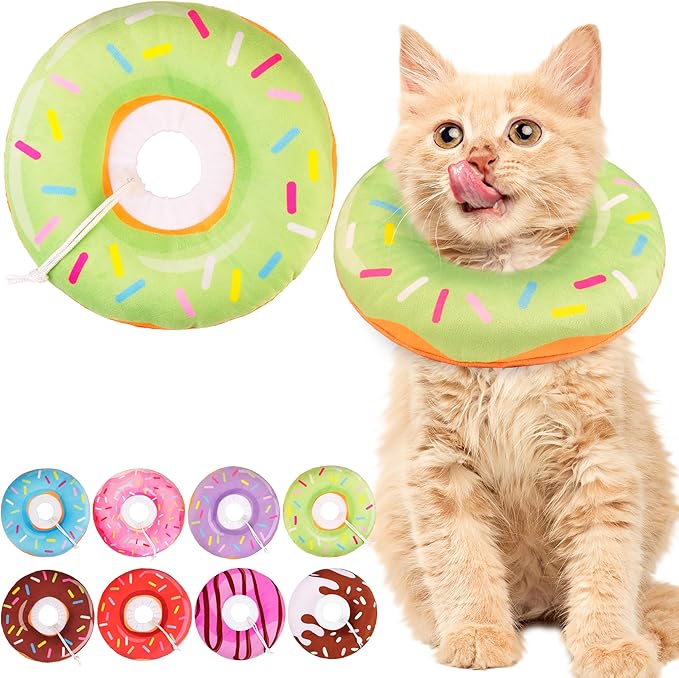 Cat Cone Collar Soft, Cute Cat Donut Collar After Surgery, Adjustable Kitten Recovery Cones to Stop Licking, Lightweight Neck Elizabethan Collars for Cats Kittens (Green, Small)-PawvioPets