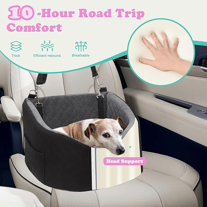 Dog Car Seats for Small Dogs Safety Stable Pet Bed for Car with Seatbelt Up to 30lbs Anti-Collapse for Travel-PawvioPets