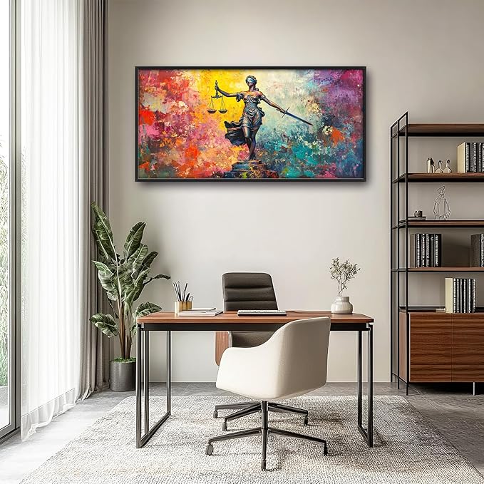 Extra Large Lady Justice Framed Wall Art for Living Room,Oversized Scales of Justice Pictures Wall Decor,Abstract Colorful Canvas Print Painting Modern Artwork Bedroom Office Bathroom 60L" x 30W"-PawvioPets