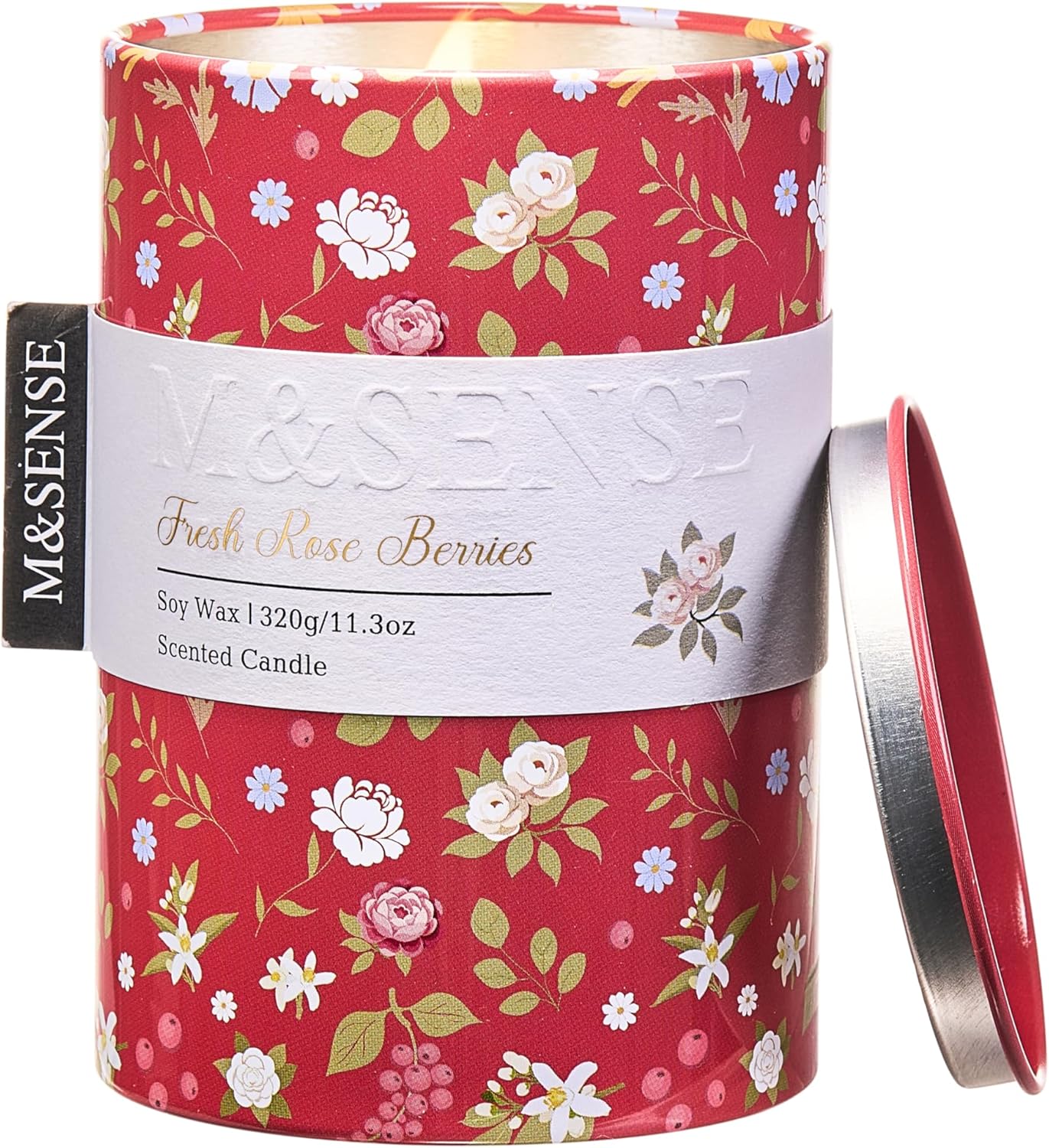 M&SENSE Fresh Rose Berries Scented Candle, Medium Jar Candle 11.3oz Natural Soy Wax for Home Scented, Floral Candles Gift for Spring Holiday, Up to 70 Hours Burning Long-Lasting Fragrance