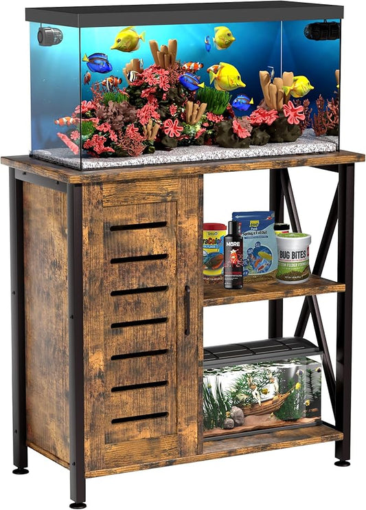 20-29 Gallon Fish Tank Stand, Aquarium Stand with Cabinet Accessories Storage, Heavy Duty Metal Frame, 31.49" L*15.74" W Tabletop, 330LBS Capacity, Rustic Brown PG07YGN-PawvioPets