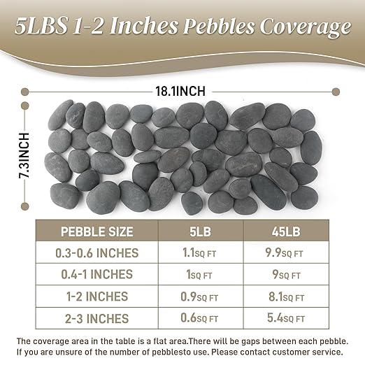 5 lbs Natural Mexican Beach Pebbles, 1-2 Inch Large River Rocks for Plants and Landscaping, Decorative Stone for Fish Tank Aquarium Fountain Garden Paving Walkways Pathways Backyard, Grey-PawvioPets