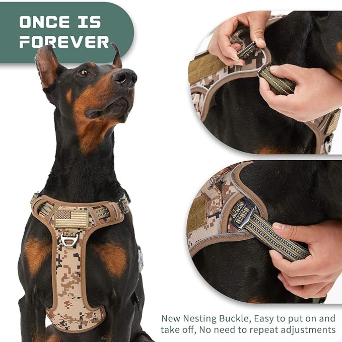 BUMBIN Tactical Dog Harness for Large Dogs No Pull, Famous TIK Tok No Pull Dog Harness, Fit Smart Reflective Pet Walking Harness for Training, Adjustable Dog Vest Harness with Handle Desert Camo L-PawvioPets