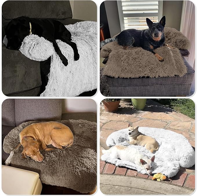 Calming Dog Bed Fluffy Plush Dog Mat for Furniture Protector with Removable Washable Cover for Large Medium Small Dogs and Cats (Small(35x31x5), Camel)-PawvioPets