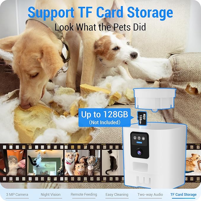 Automatic Cat Feeder with 2K HD Camera: Automatic Dog Feeder with Night Vision, Cat Food Dispenser with 5G WiFi for Multiple Pet, Detachable for Easy Clean - 29 Cup （7L Large Capacity）-PawvioPets