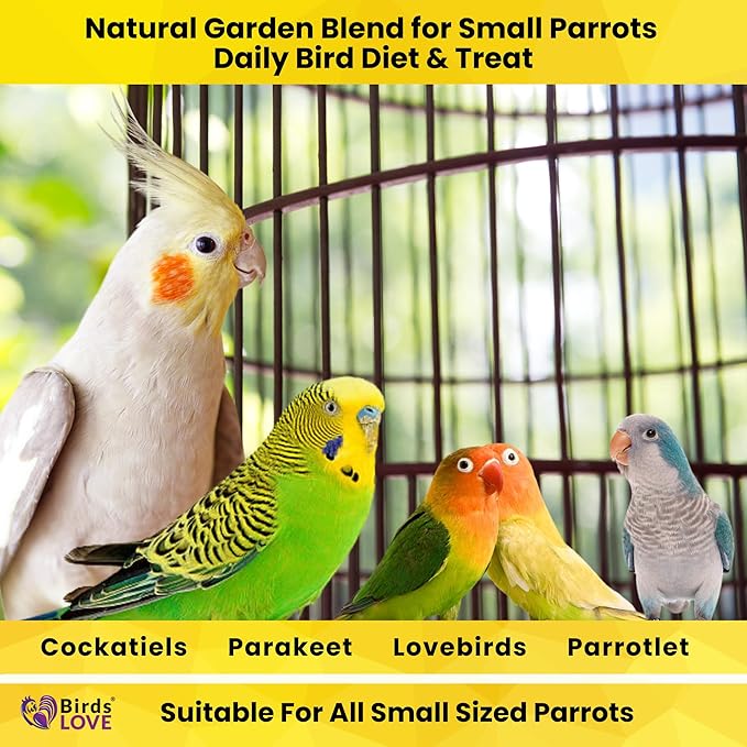 Birds LOVE All Natural Garden Blend Bird Food for Small Birds - Lovebirds, Cockatiels, Parakeets and Parrotlets 4lb-PawvioPets