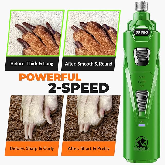 Dog Nail Grinder with 2 LED Lights Powerful 2 Speeds Super Quiet Dog Nail Trimmers with 3 Grinding Wheels Rechargeable Pet Dog Nail Clippers for Large Medium Puppy Dogs Dog Nail File Cat Nail Clipper-PawvioPets